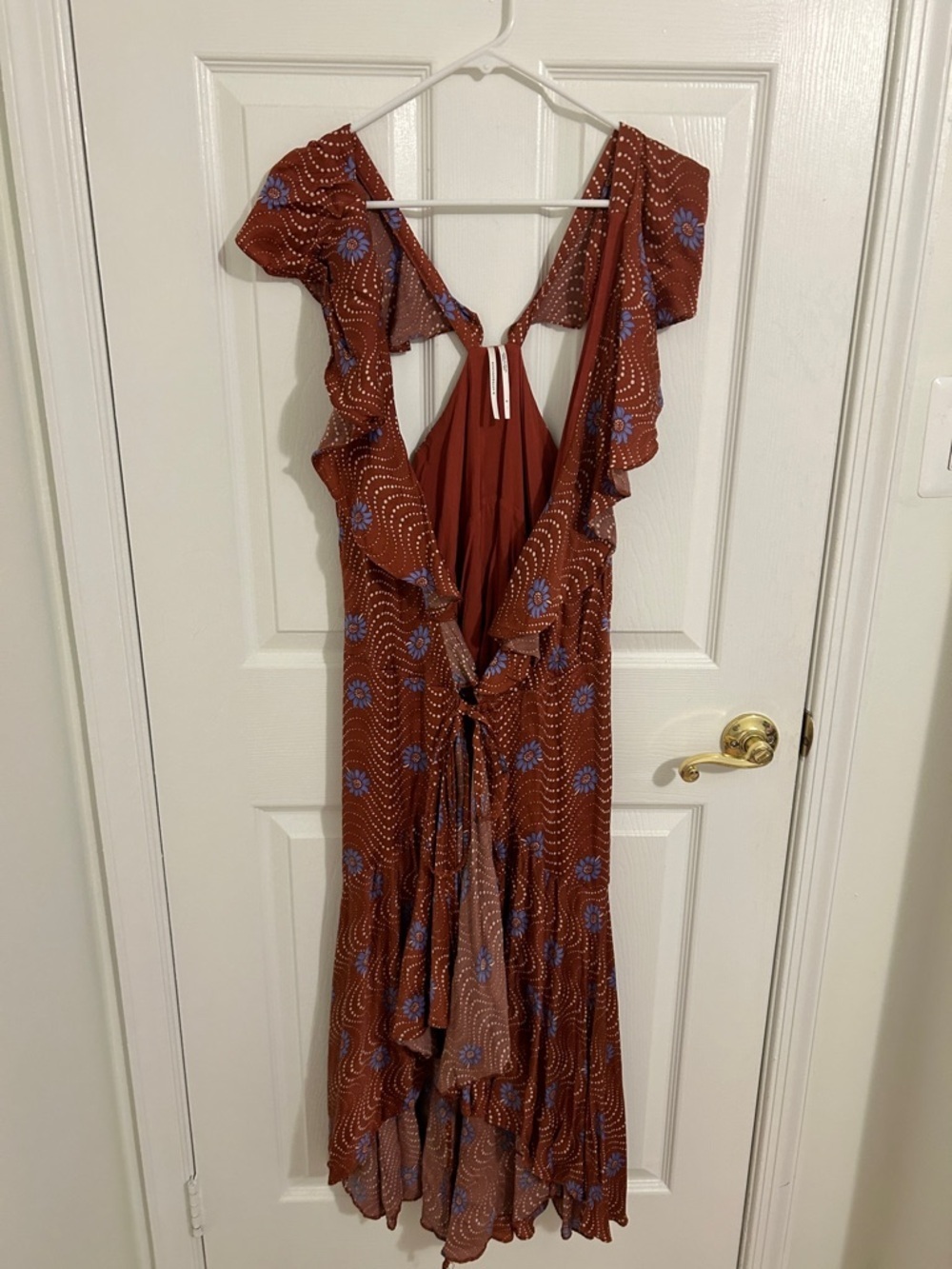 By Anthropolgie Ruffle-Sleeve Printed-Wrap Maxi Dress New Size Medium - Picture 6 of 12